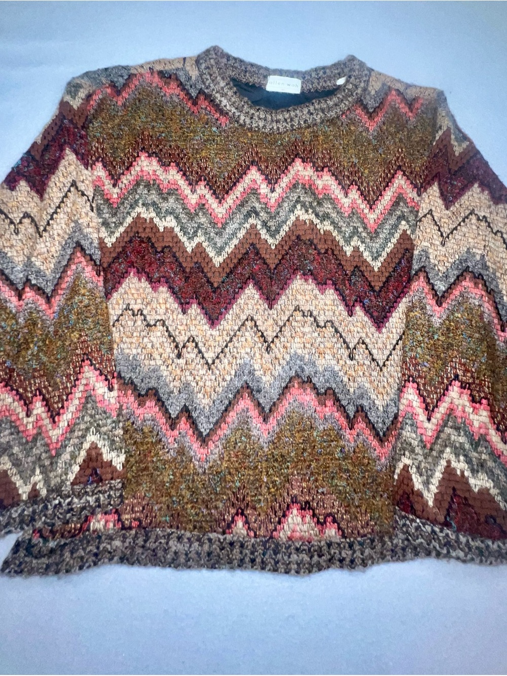Allen Wah Vintage Multi-Color Zigzag Pattern Knit Sweater, Size Medium
